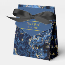 Elegant Blue and Gold Marble Wedding Favor Box