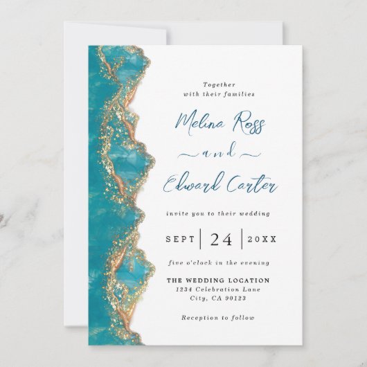 Elegant Blue and Gold Marble Wedding Invitation Save The Date (Voorkant)