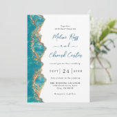 Elegant Blue and Gold Marble Wedding Invitation Save The Date (Staand voorkant)