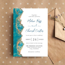 Elegant Blue and Gold Marble Wedding Invitation
