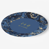 Elegant Blue and Gold Marble Wedding Papieren Bordje (Gekanteld)