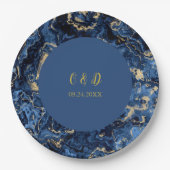 Elegant Blue and Gold Marble Wedding Papieren Bordje (Voorkant)