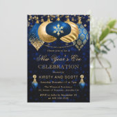 Elegant Blue and Gold New Year’s Eve Party Kaart (Staand voorkant)