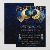Elegant Blue and Gold New Year’s Eve Party Kaart (Voorkant / Achterkant)