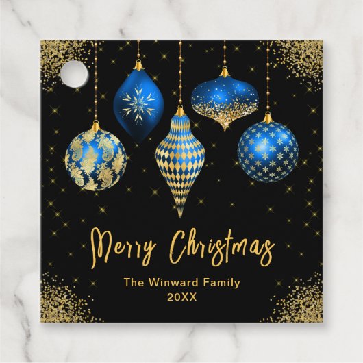 Elegant Blue and Gold Ornament Christmas Bedankjes Labels (Voorkant)