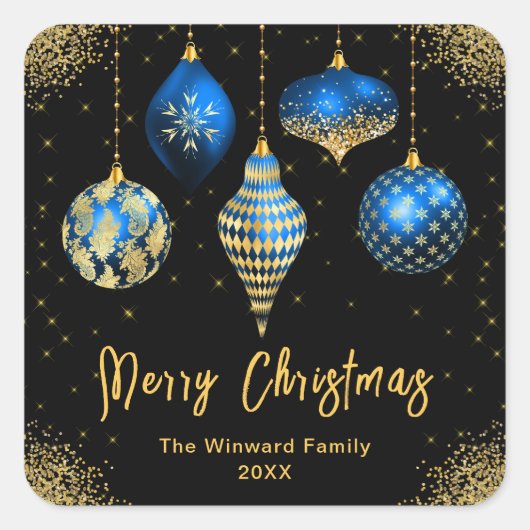 Elegant Blue and Gold Ornament Christmas Vierkante Sticker (Voorkant)