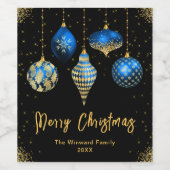 Elegant Blue and Gold Ornament Christmas Wijn Etiket (Enkel label)
