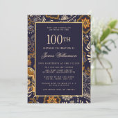 Elegant Blue and Gold Pattern 100e verjaardag Kaart (Staand voorkant)