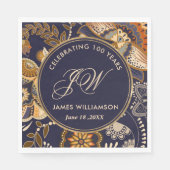 Elegant Blue and Gold Pattern 100e verjaardag Servet (Voorkant)