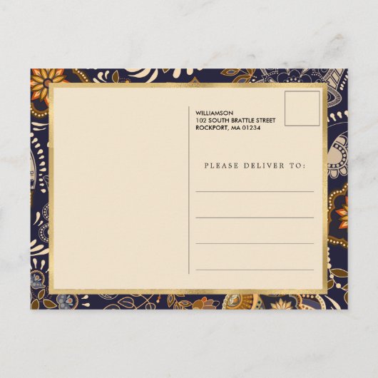 Elegant Blue and Gold Pattern 100e verjaardag Uitnodiging Briefkaart (Achterkant)