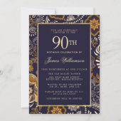 Elegant Blue and Gold Pattern 90th Birthday Kaart (Voorkant)