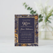 Elegant Blue and Gold Pattern 90th Birthday Uitnodiging Briefkaart (Staand voorkant)