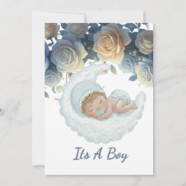Elegant blue and gold roses baby boy shower kaart