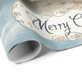 Elegant Blue and Gold Vintage Christmas  Cadeaupapier (Rol Hoek)