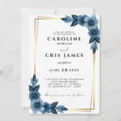 Elegant Blue and Gold Wedding Invitation Kaart (Voorkant)