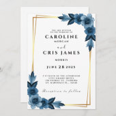Elegant Blue and Gold Wedding Invitation Kaart (Voorkant / Achterkant)