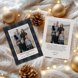 Elegant Blue and Green Plaid Photo Christmas  Feestdagenkaart
