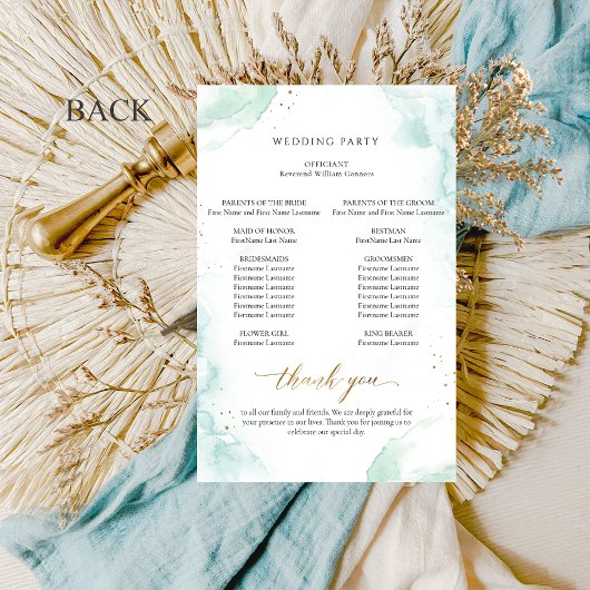 Elegant Blue and Green Waterverf Wedding Programme