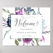 Elegant Blue and Paars Wedding Welcome Sign Poster (Voorkant)