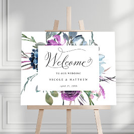 Elegant Blue and Paars Wedding Welcome Sign Poster