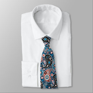 Elegant Blue and Red Persian Paisley Print Stropdas