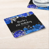 Elegant Blue and Silver Flowers Birthday Party Kartonnen Onderzetters (Schuin)