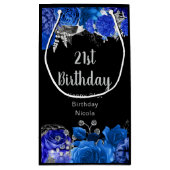Elegant Blue and Silver Flowers Birthday Party Klein Cadeauzakje (Achterkant)