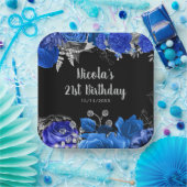 Elegant Blue and Silver Flowers Birthday Party Papieren Bordje (Feest)