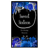 Elegant Blue and Silver Flowers Sweet Sixteen Klein Cadeauzakje (Achterkant)