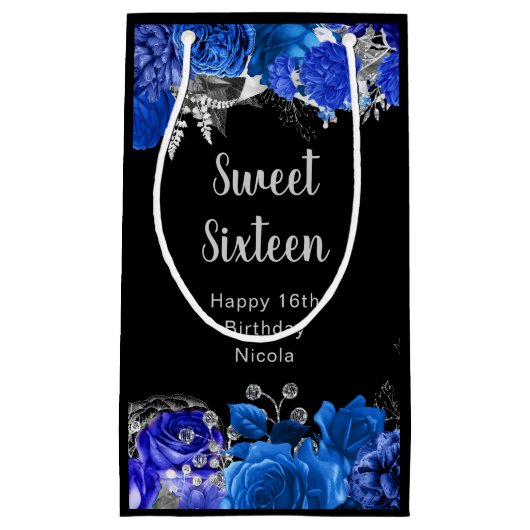 Elegant Blue and Silver Flowers Sweet Sixteen Klein Cadeauzakje (Voorkant)