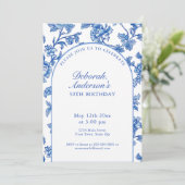 Elegant Blue and White 50th Birthday Party Kaart (Staand voorkant)