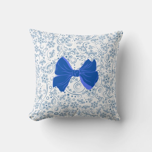 Elegant Blue and White Bow Pattern Kussen (Voorkant)