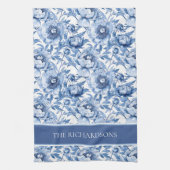 Elegant Blue and White Chinoiserie Floral Pattern Theedoek (Verticaal)