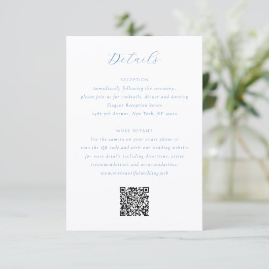 Elegant Blue and White Coastal Chic Wedding Informatiekaartje (Staand voorkant)
