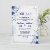Elegant Blue and White Floral Joint Birthday Kaart (Staand voorkant)