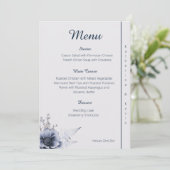 Elegant Blue and White Floral Wedding Menu (Staand voorkant)