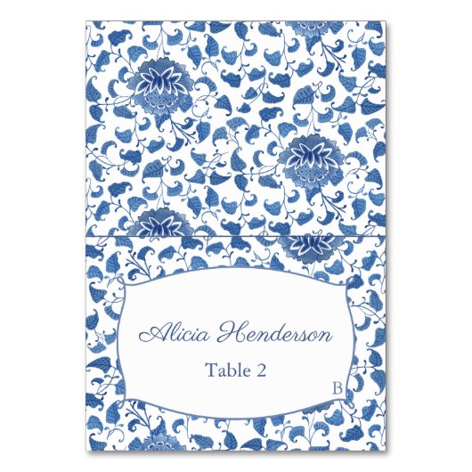 Elegant Blue and White Floral Wedding Place Card Kaart (Voorkant)
