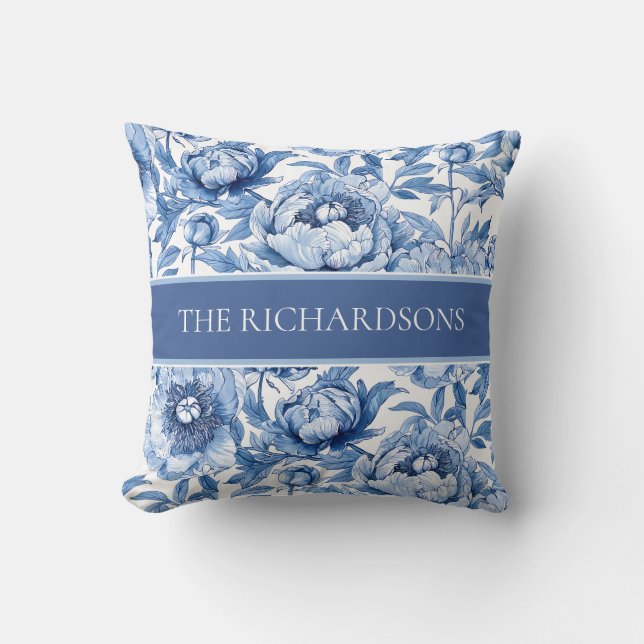 Elegant Blue and White Flowers Floral Pattern Kussen (Voorkant)