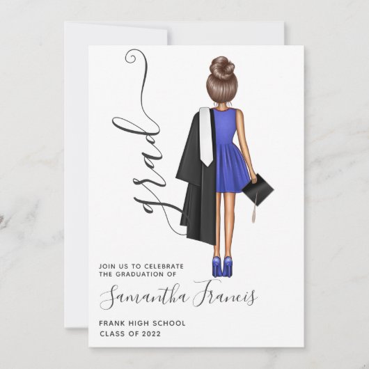 Elegant Blue and White Girl Graduation Party Invit Kaart (Voorkant)