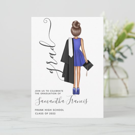 Elegant Blue and White Girl Graduation Party Invit Kaart (Staand voorkant)