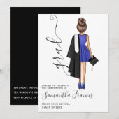 Elegant Blue and White Girl Graduation Party Invit Kaart (Voorkant / Achterkant)