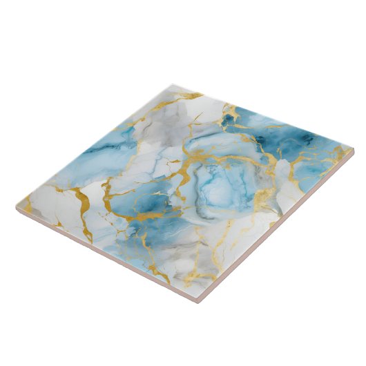 Elegant Blue And White Gold Marble Pattern Tegeltje (Zijkant)