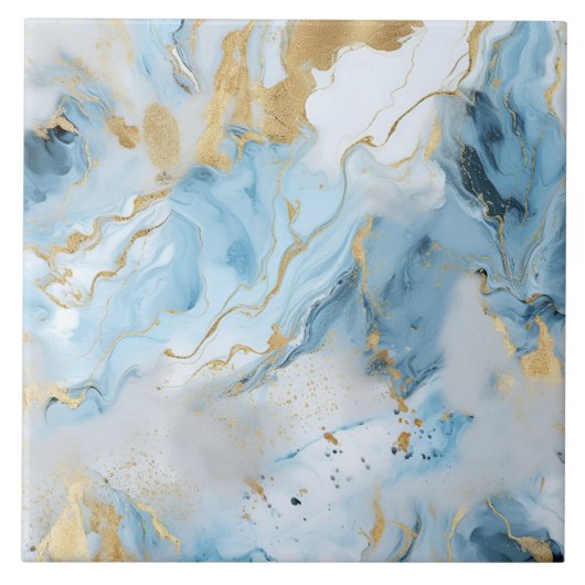 Elegant Blue And White Gold Marble Pattern  Tegeltje (Voorkant)