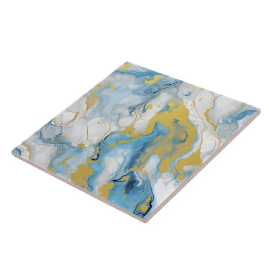 Elegant Blue And White Gold Marble Pattern Tegeltje (Zijkant)