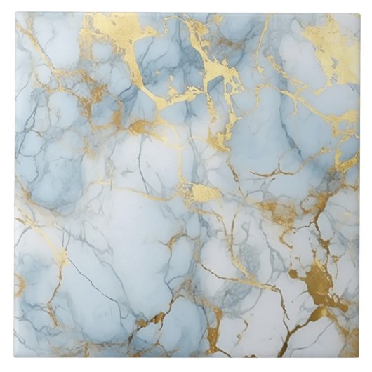 Elegant Blue And White Gold Marble Pattern Tegeltje (Voorkant)