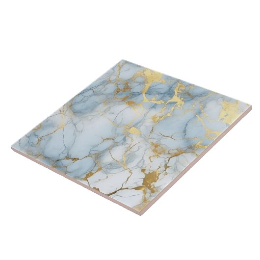 Elegant Blue And White Gold Marble Pattern Tegeltje (Zijkant)