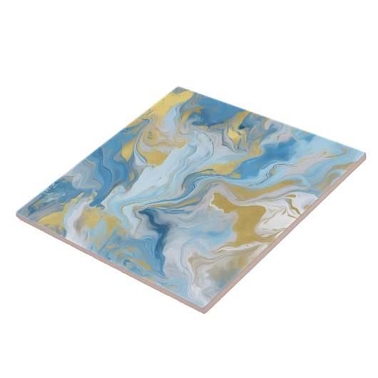 Elegant Blue And White Gold Marble Pattern Tegeltje (Zijkant)