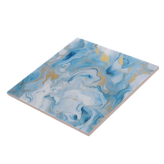Elegant Blue And White Gold Marble Pattern  Tegeltje (Zijkant)