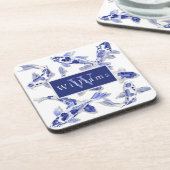 Elegant Blue And White Koi Fish Bier Onderzetter (Linkerzijde)