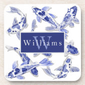 Elegant Blue And White Koi Fish Bier Onderzetter (Voorkant)